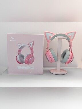 Stincoo Pink Gaming Cat Ears Headset gifted with Pink Stand
